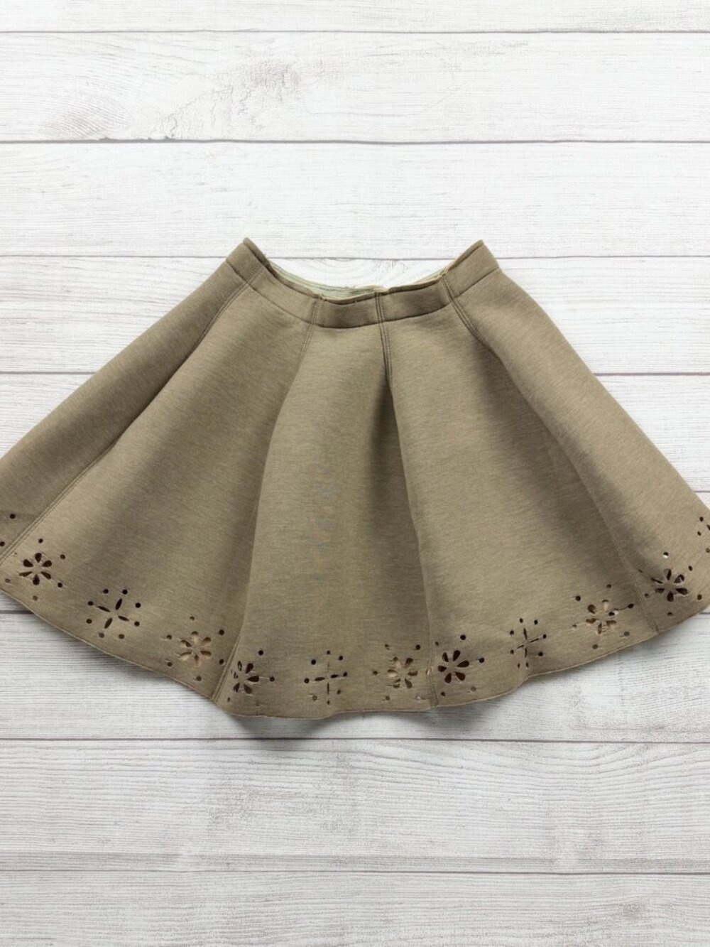 Deux Par Deux Girls Skirt Olive Green A Line Skater Skirt Laser Cut Hem 8